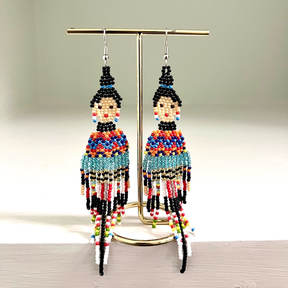 Unique Indigenous Woman Beaded Earrings